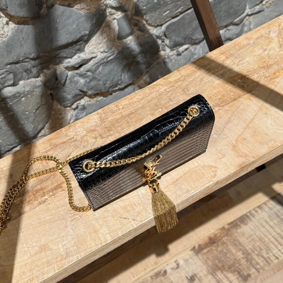 Saint Laurent Black Croc Embossed Small Kate Tassel Chain Bag - Picture 5 of 16